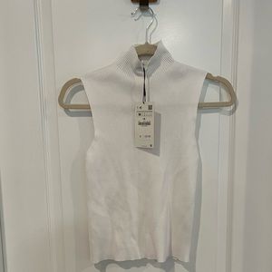 White sleeveless Zara cropped sweater